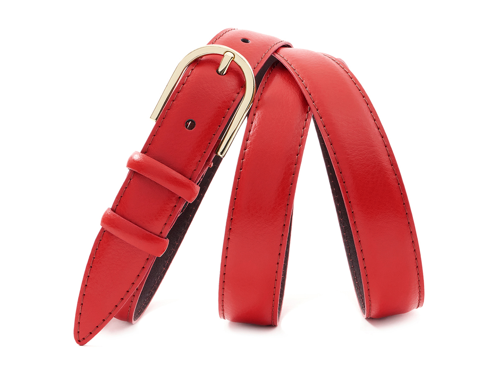 Кожаный красный женский джинсовый ремень B25-204