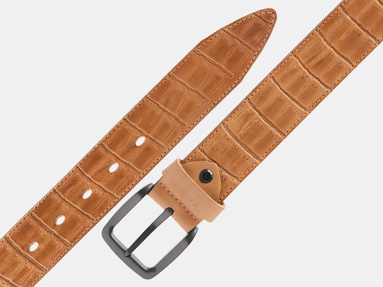 Кожаный бежевый мужской джинсовый ремень B40-2317