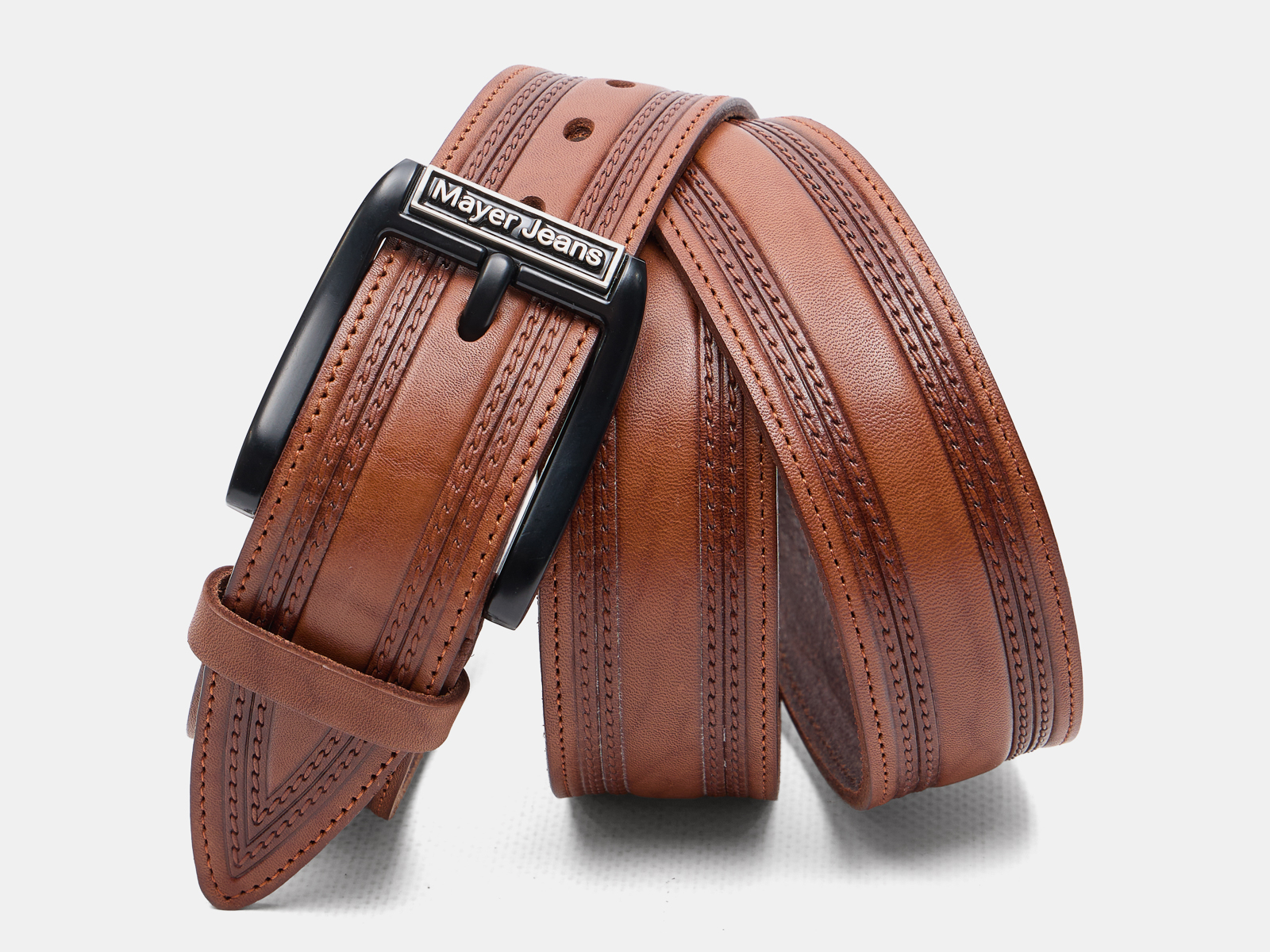 Кожаный коньяк мужской джинсовый ремень B40-2389