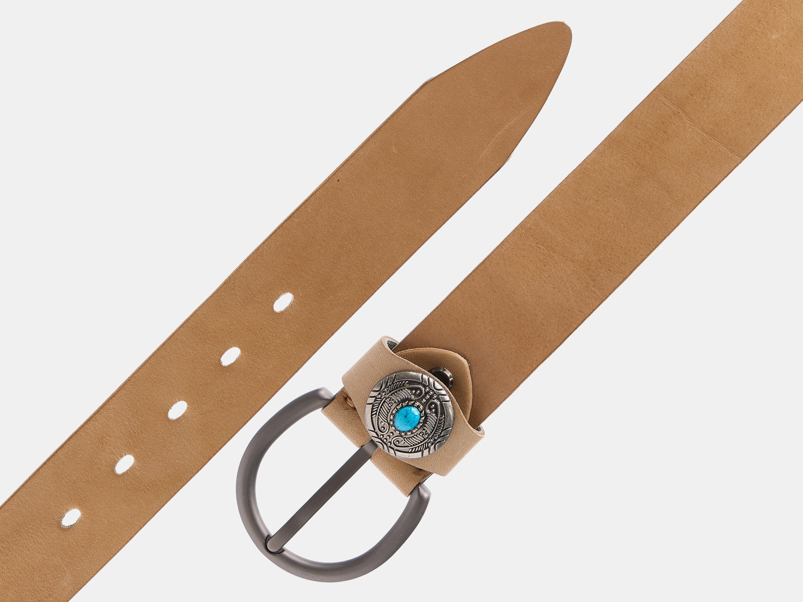 Кожаный бежевый женский джинсовый ремень B40-2374