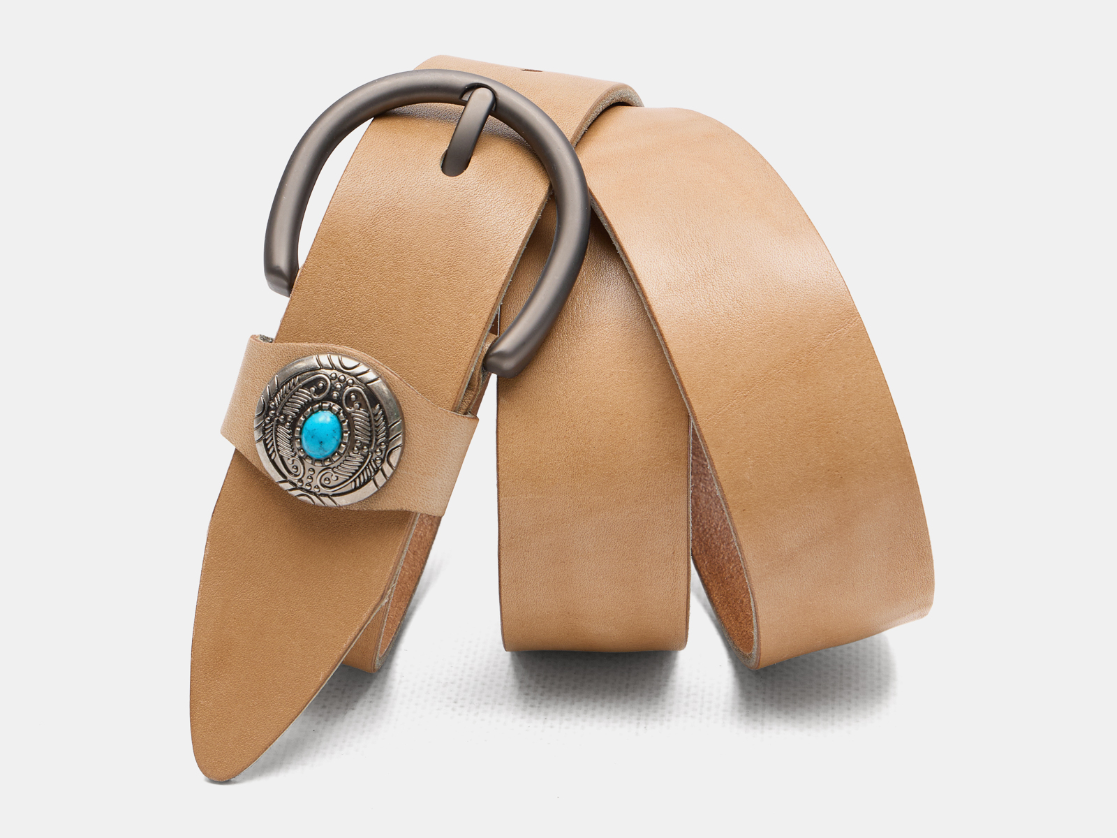 Кожаный бежевый женский джинсовый ремень B40-2374