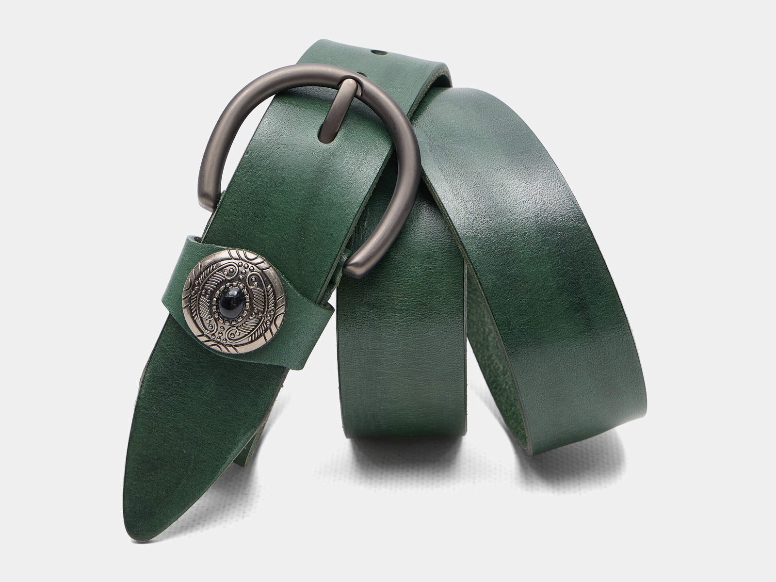 Кожаный зеленый женский джинсовый ремень B40-2375