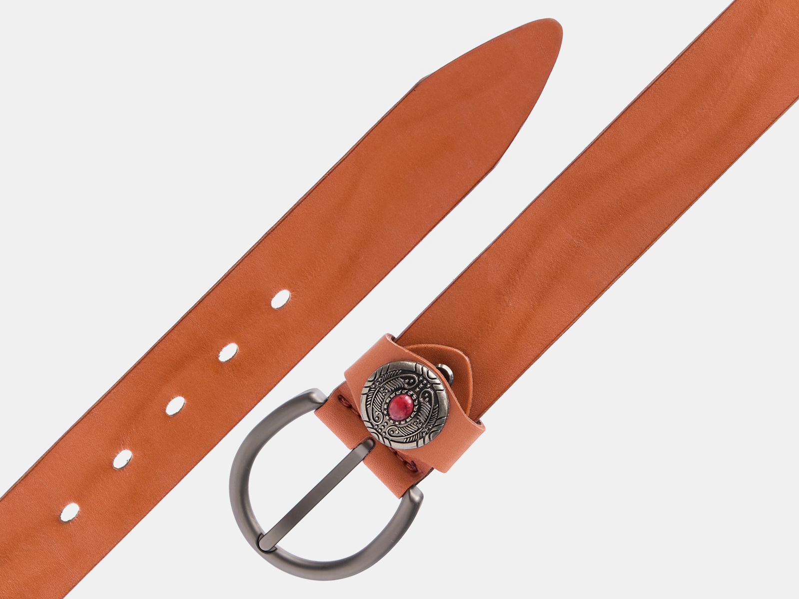 Кожаный рыжий женский джинсовый ремень B40-2376