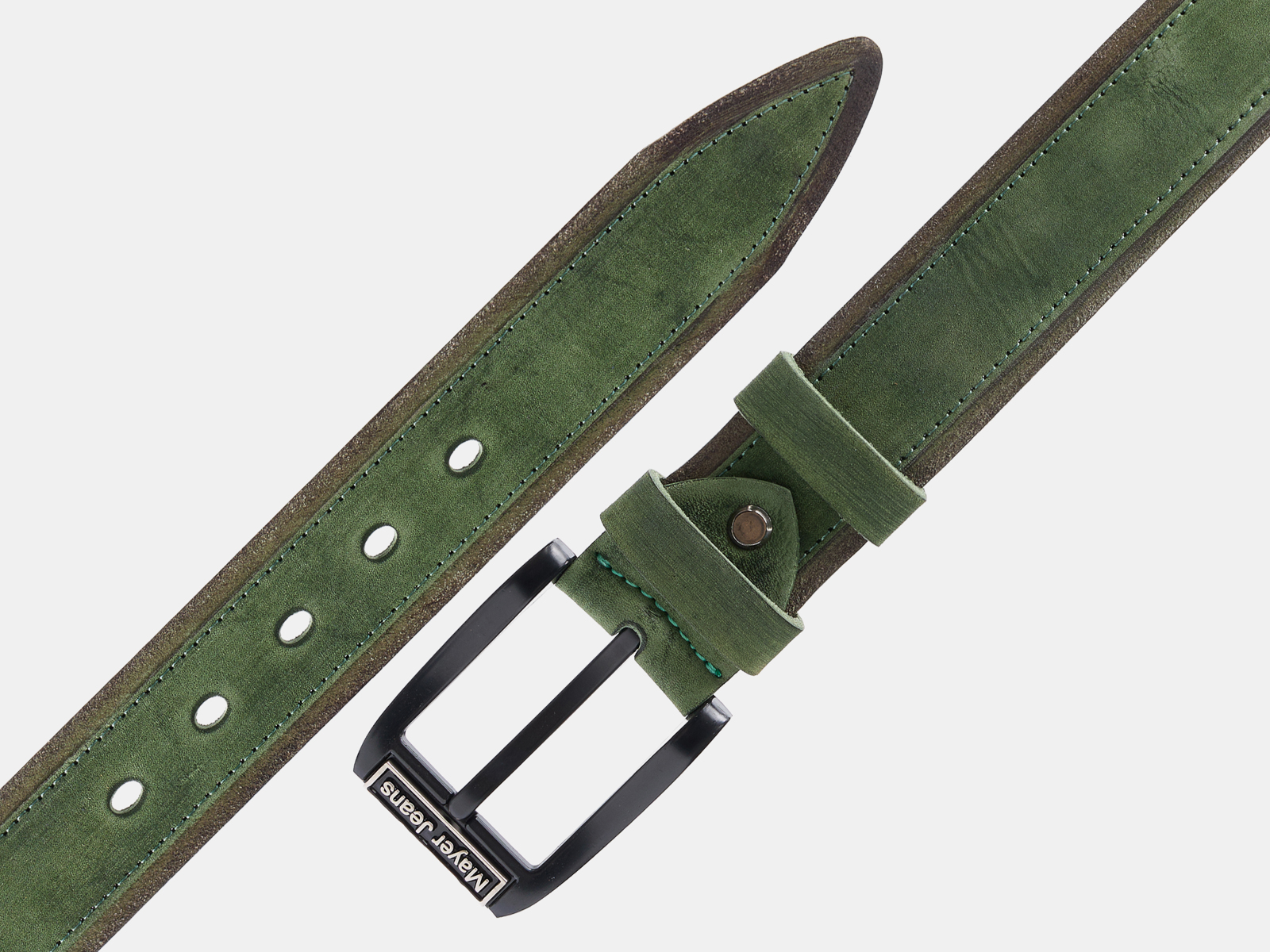 Кожаный зеленый мужской джинсовый ремень B40-2370