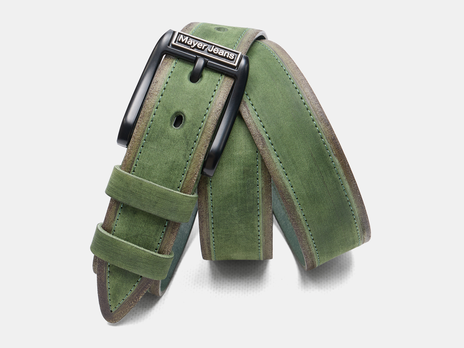 Кожаный зеленый мужской джинсовый ремень B40-2370