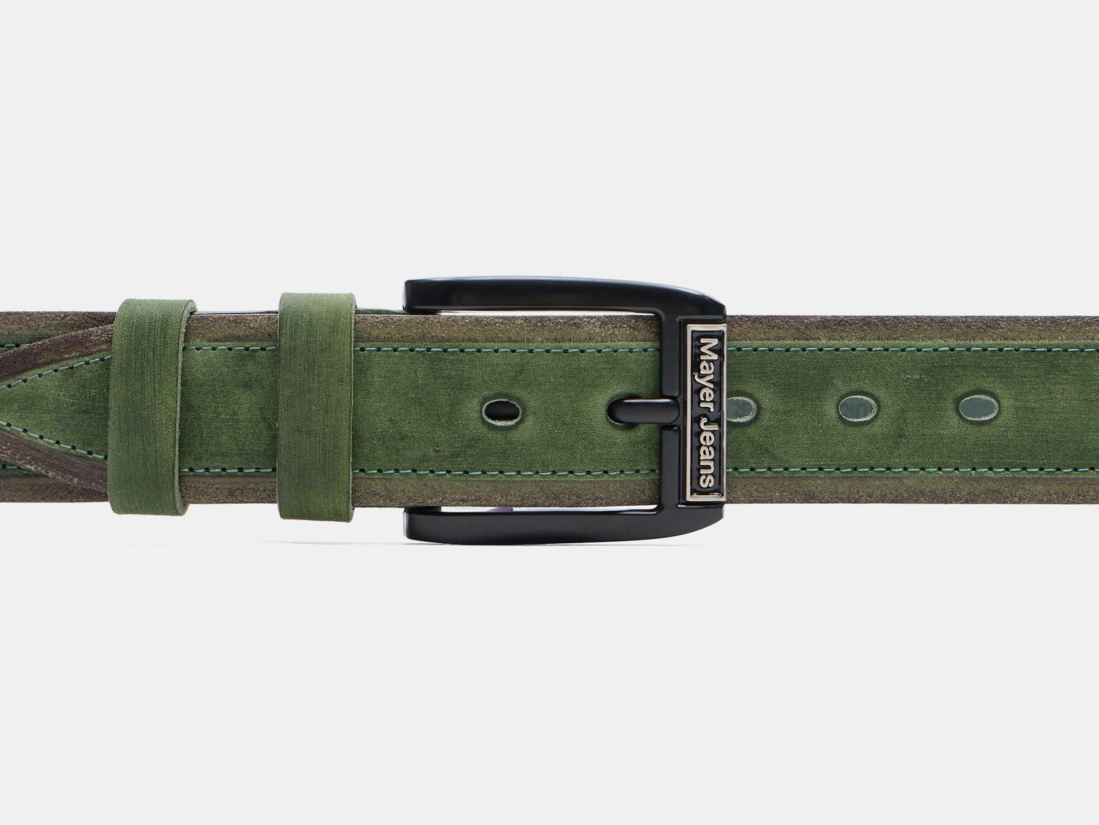 Кожаный зеленый мужской джинсовый ремень B40-2370