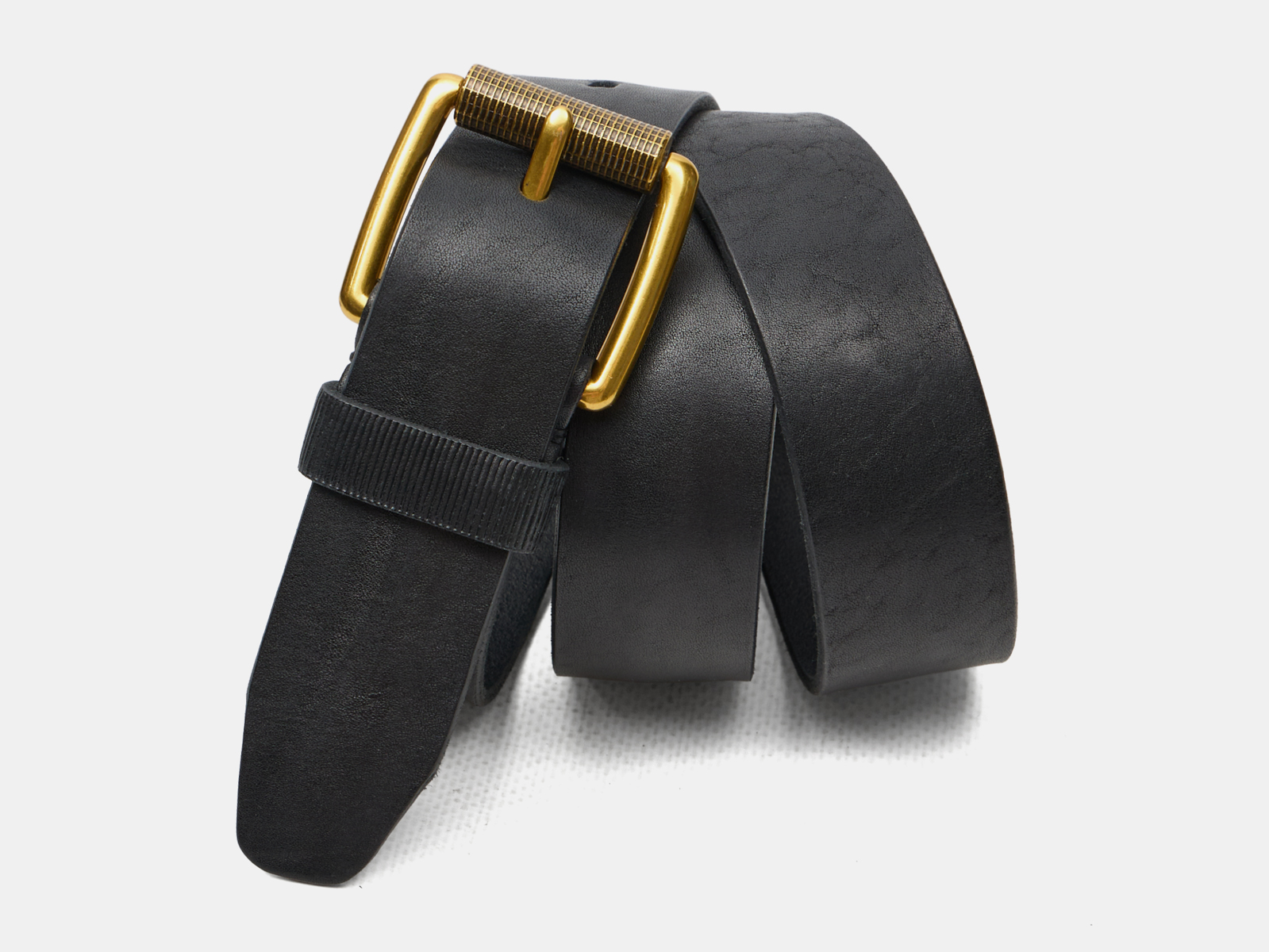 Кожаный черный мужской джинсовый ремень Relef40 Black Baraban L