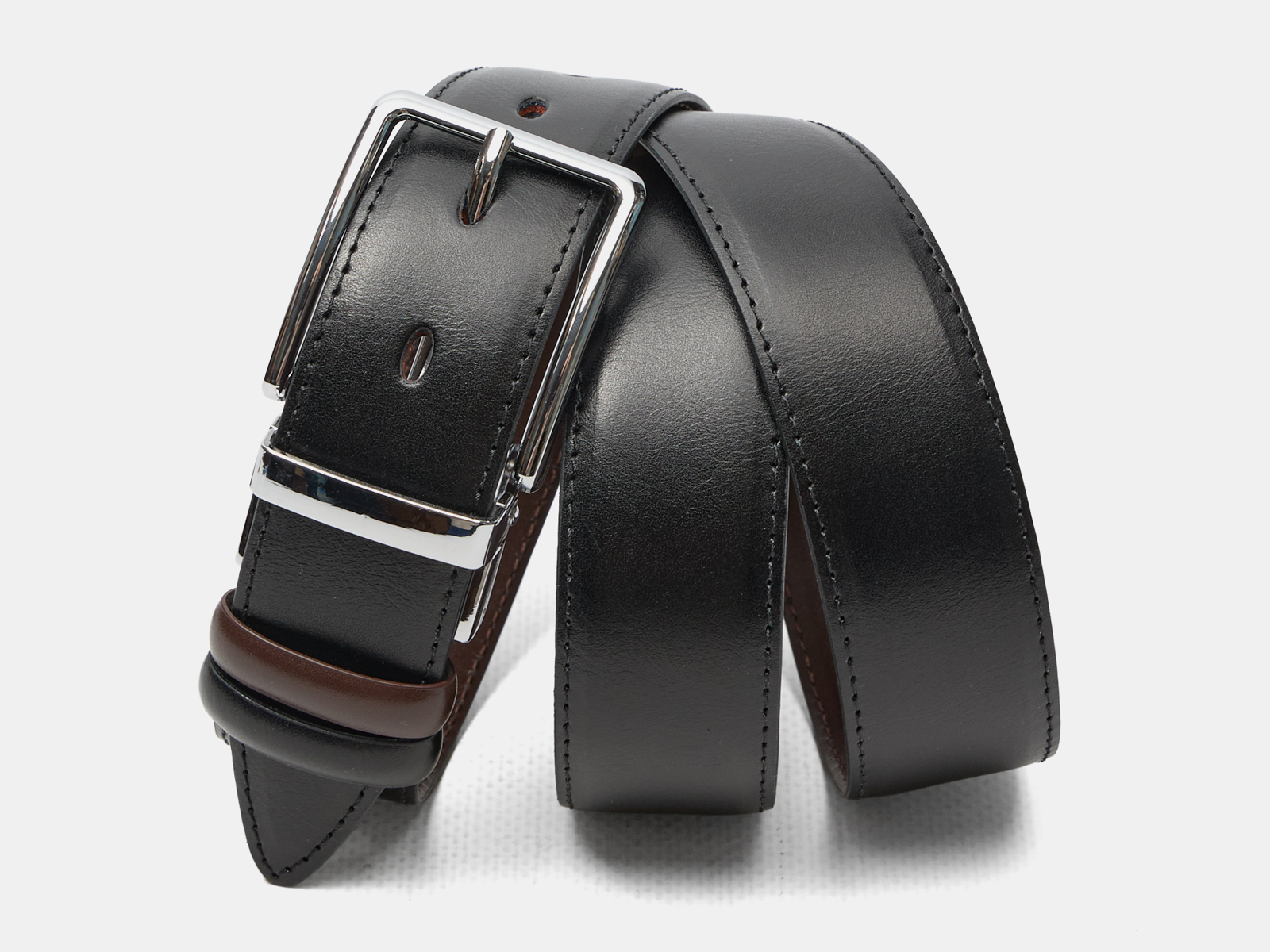 Кожаный черный мужской джинсовый ремень Perevertish Black N