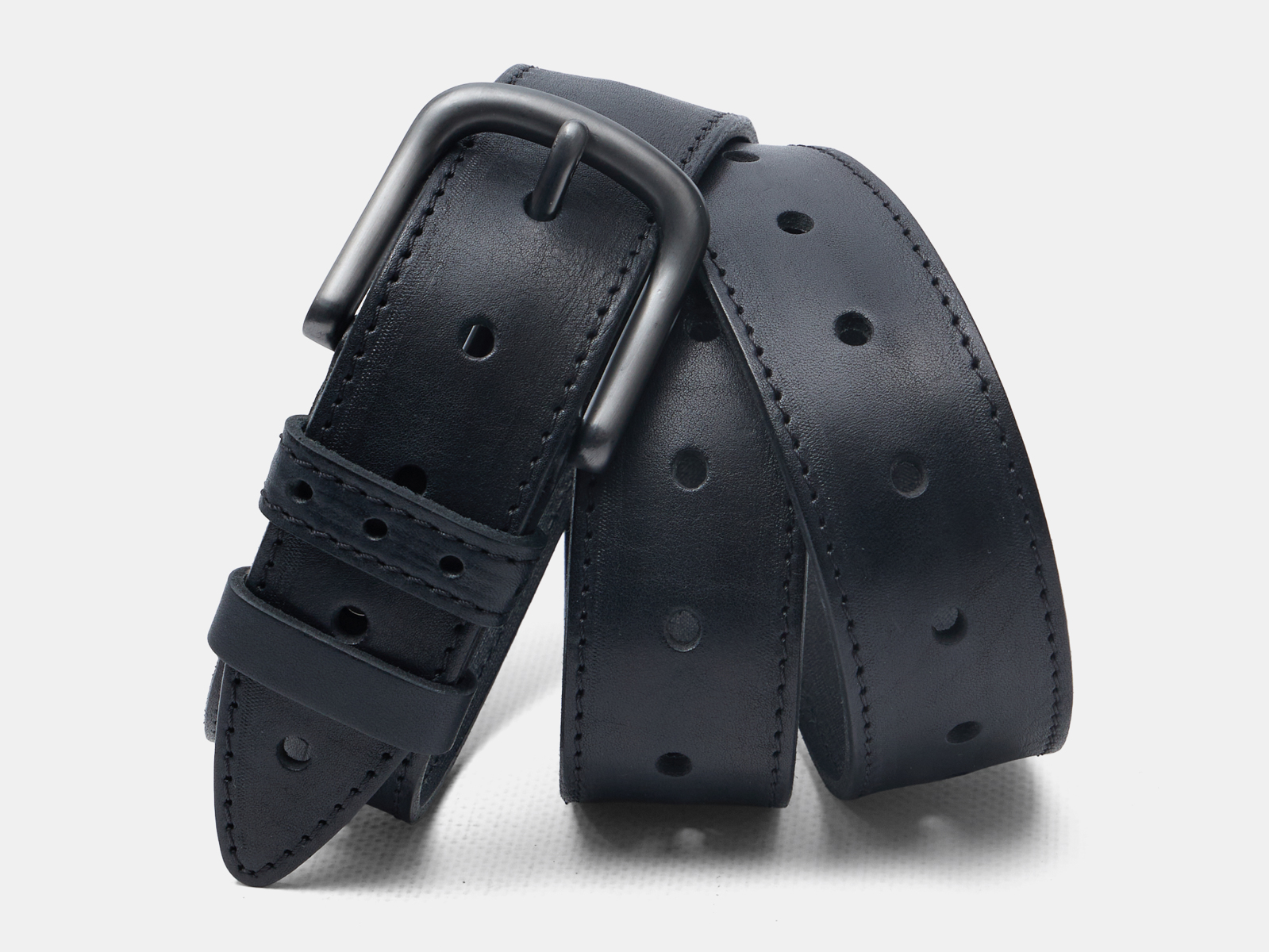 Кожаный черный мужской джинсовый ремень Perfo40 2SH Black H