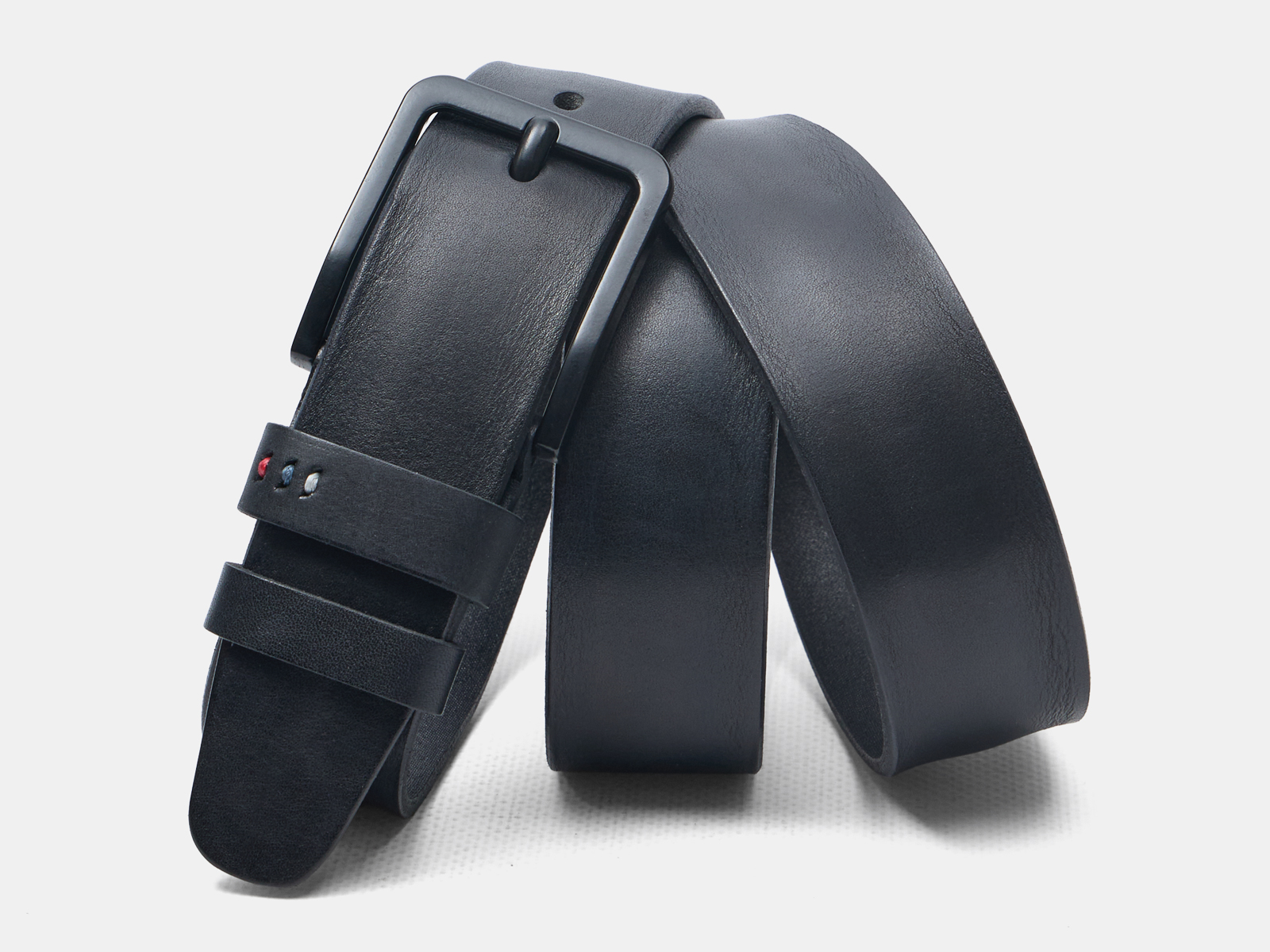 Кожаный черный мужской джинсовый ремень StrFlag40 Black B