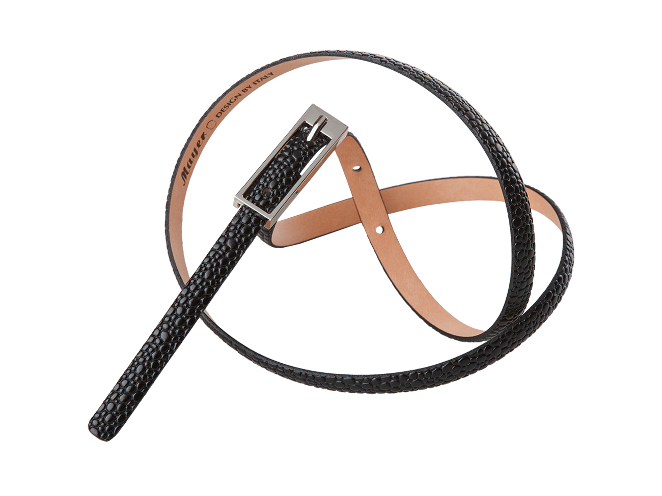 Кожаный черный женский узкий ремень D137-10