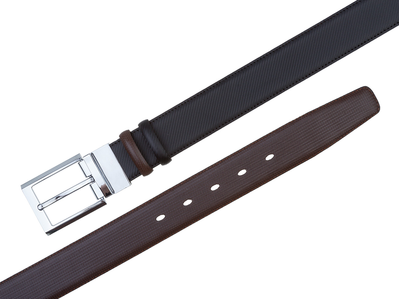 Кожаный черно-коричневый мужской классический ремень P35-10